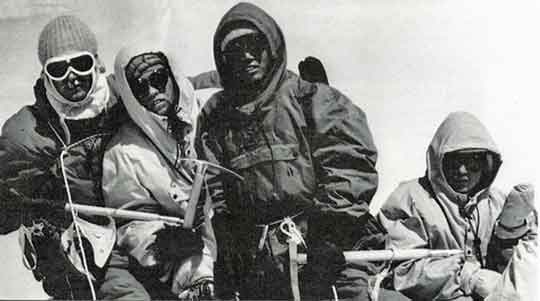
Dhaulagiri First Ascent - Kurt Diemberger, Albin Schelbert, Ngawang Dorje and Nima Dorje On Dhaulagiri Summit May 13, 1960

